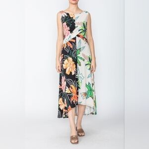 IC Collection Floral Printed Waist Knotted Detail High-Low Dress